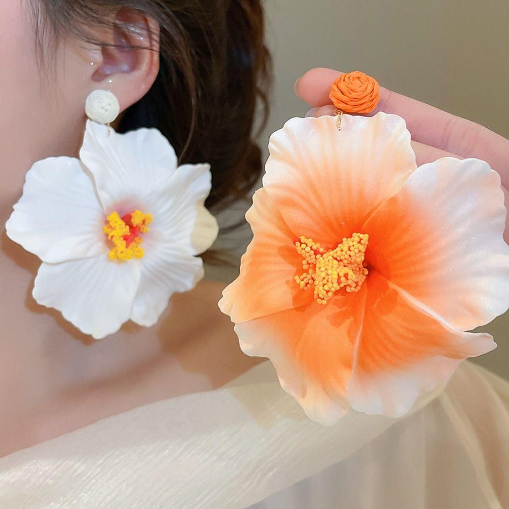 Silver Needle Flower Earrings Zinc Zinc Alloy Lafite Grass Earrings Simulated Flower Drop Earrings  Wedding