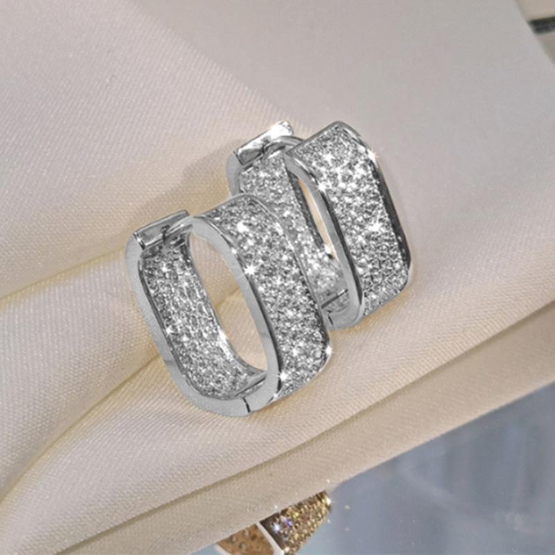 Luxury Fashion Paved Cubic Zirconia Hoop Earrings for Women Gold Color Bride Accessories Wedding Earring Valentine's Day Gift Jewelry