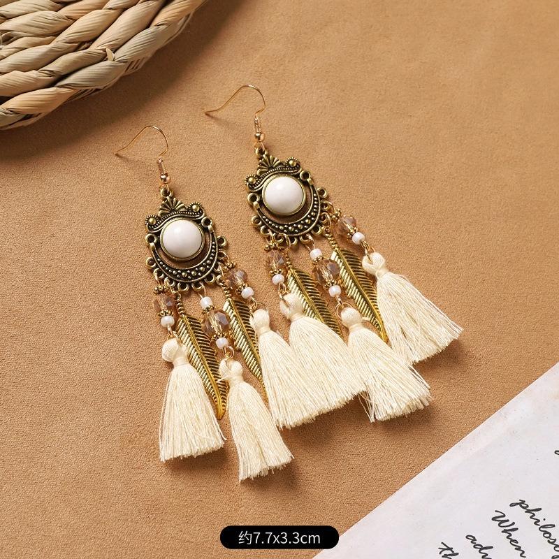 Богемные серьги с перьями белые длинные винтажные с кисточками для женщин праздничные