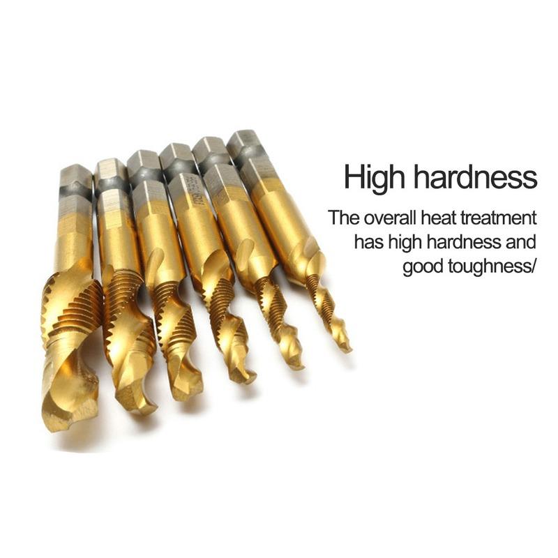 6Pcs Titanium Plated Hex Shank HSS Screw Thread Metric Tap Drill Bits Screw Machine Compound M3 M4 M5 M6 M8 M10 Hand Tools