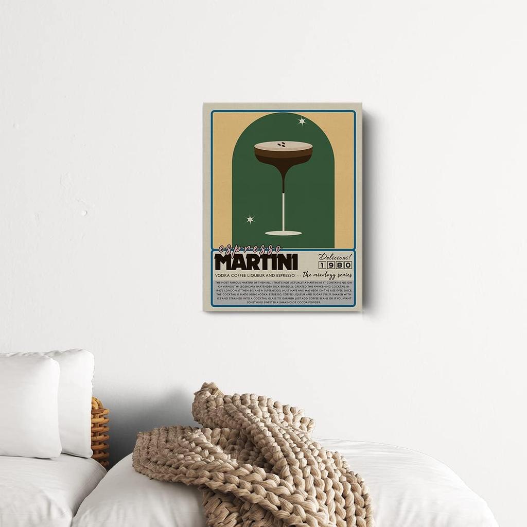 Funny Cocktail Canvas Print Decor Martini Espresso Art Wall Painting Posters 12”X15” Modern Home Kitchen Bar Decoration (Framed)
