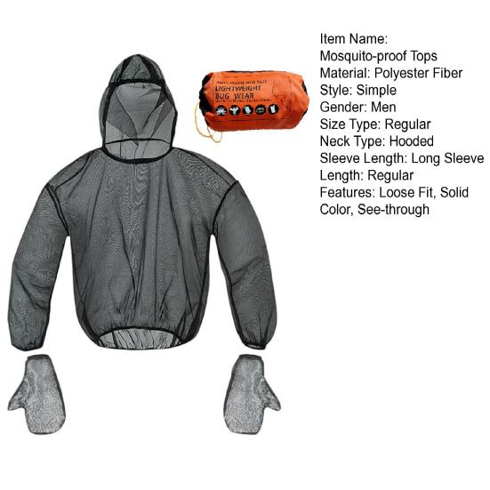 Одежда от комаров с перчатками Дизайн из ультратонкой сетки С капюшоном Длинный рукав Прозрачные топы