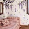 2Pc Wisteria Flower Butterfly Wall Decals For Girls Bedroom Living Room Decor Removable Vinyl Stickers Art Mural Home Decoration