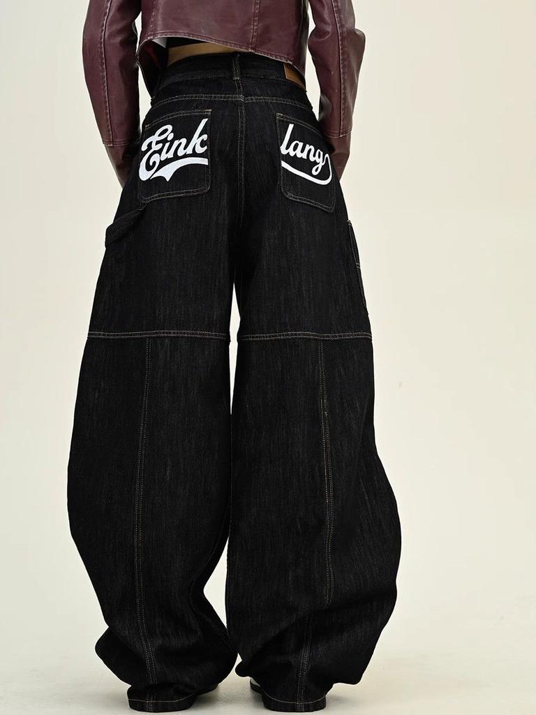 KOSY Y2K Ретро Вареные Джинсы Мешковатые с Принтом Букв Женские Американская Уличная Одежда Готика Харадзюку Брюки с Широкими Штанинами Парные Повседневные Джинсовые Брюки