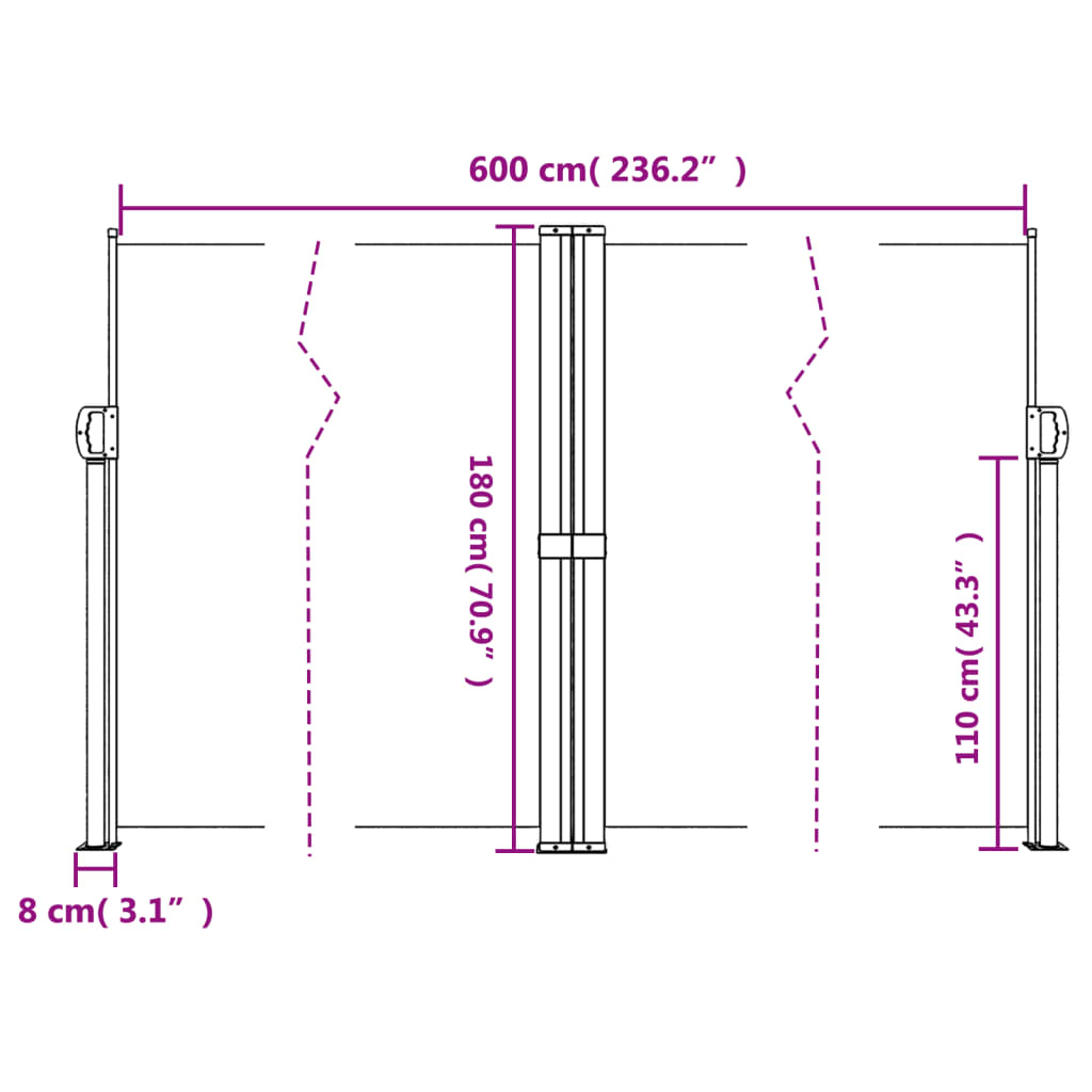 Retractable Side Awning Blue 180 x 600 cm