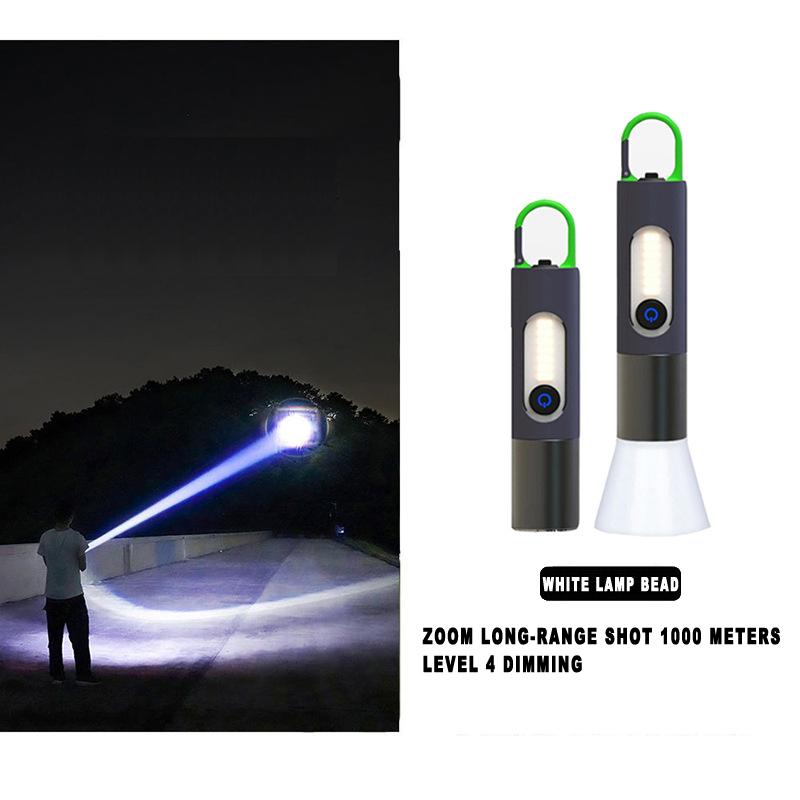 New Strong Light Flashlight Outdoor Multifunctional Camping Light With Hook Work Light White Laser