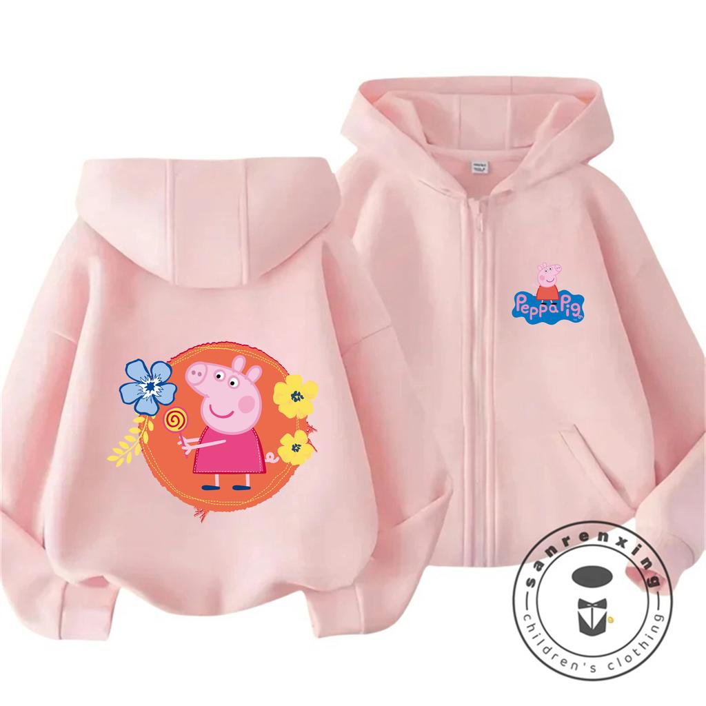 Trendy Cartoon Zipper Hoodie Cute Casual Winter Daily Wear Kids Sweatshirt Peppa Pig Children 3 14