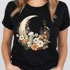 Модная женская футболка с принтом луны, цветов и растений, забавная повседневная футболка с круглым вырезом и короткими рукавами, летняя женская футболка