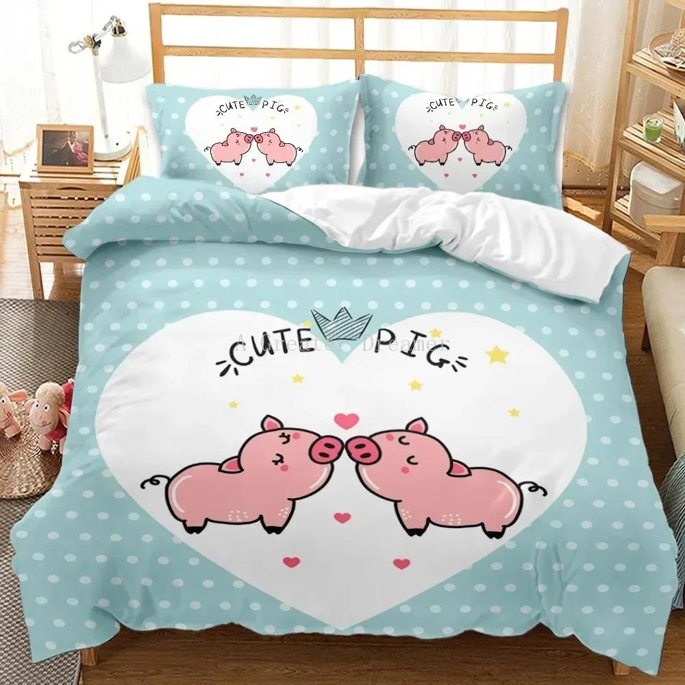 Cat Fashion Pig Cartoons Flat Comfortable Duvet Quilt Cover Pillowcase Bedding Set Children Bedroom Decoration Home Textile