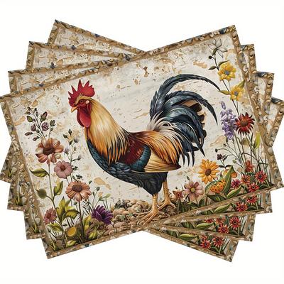 4/6 Фермерский Петух Подставки под тарелки Деревенский Имитация Курицы Подставка под тарелку Ферма Жаростойкие Обеденные Подставки Кантри Винтаж Цветочный Коврик для стола