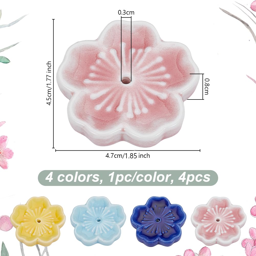 OLYCRAFT Cherry Blossom Ceramic Incense Holder, 45x47x8mm, 4 Colors, Japanese Style Decor, Ideal for Meditation and Relaxation, Perfect as a Gift or