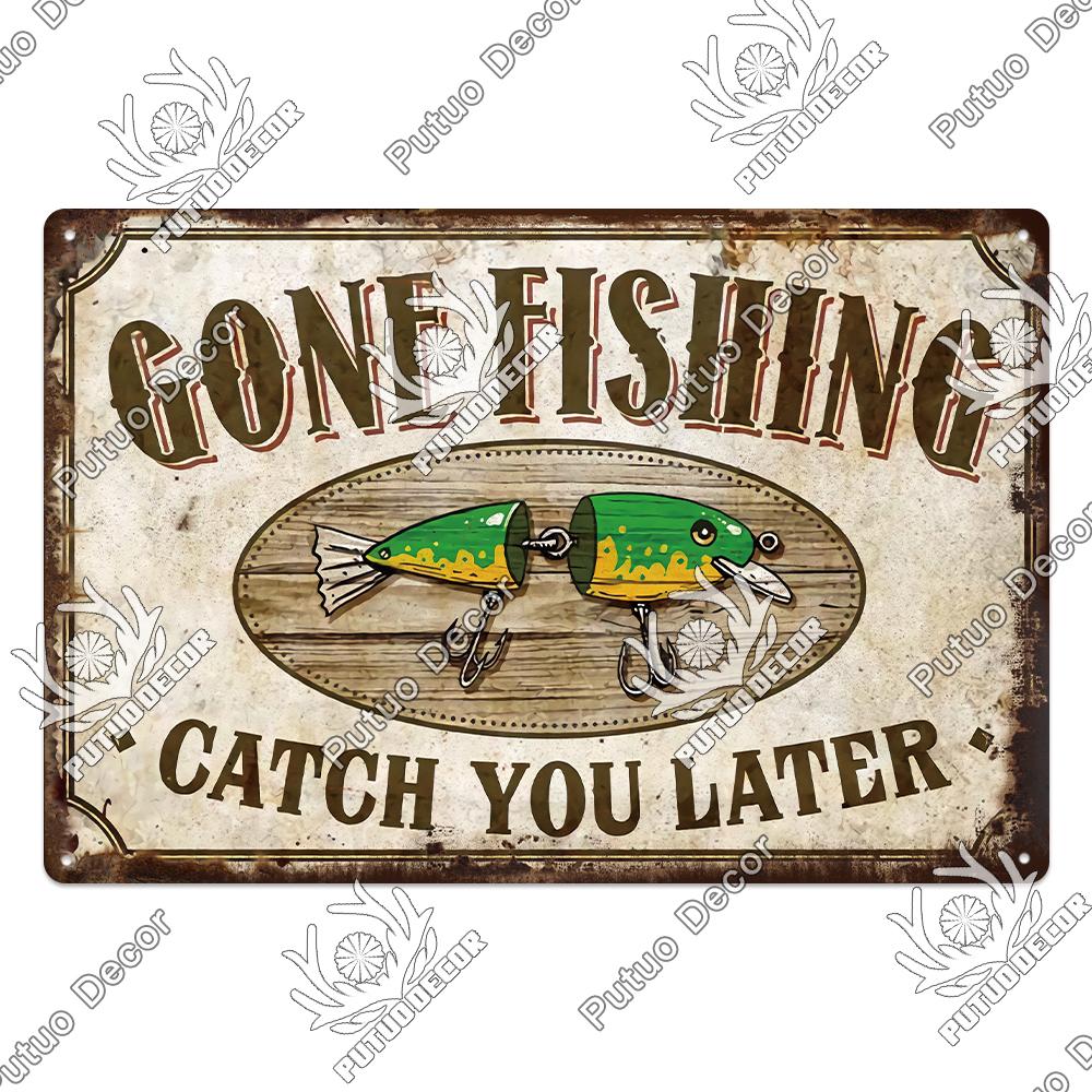 Putuo Decor Винтажные жестяные таблички «Дом у озера», деревенская табличка, металлическая пластина, настенный декор для гостиной, кухни и прихожей, постеры