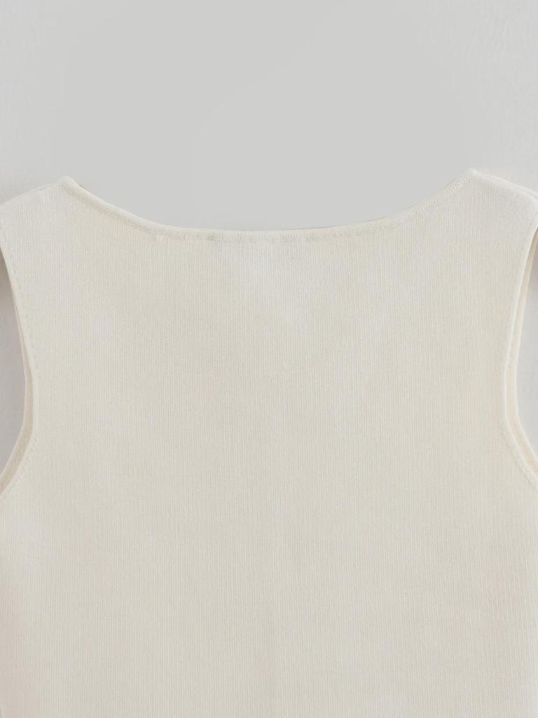 European & American Women's Fashion 2024 Gold Button Flat Stitch Vest Top