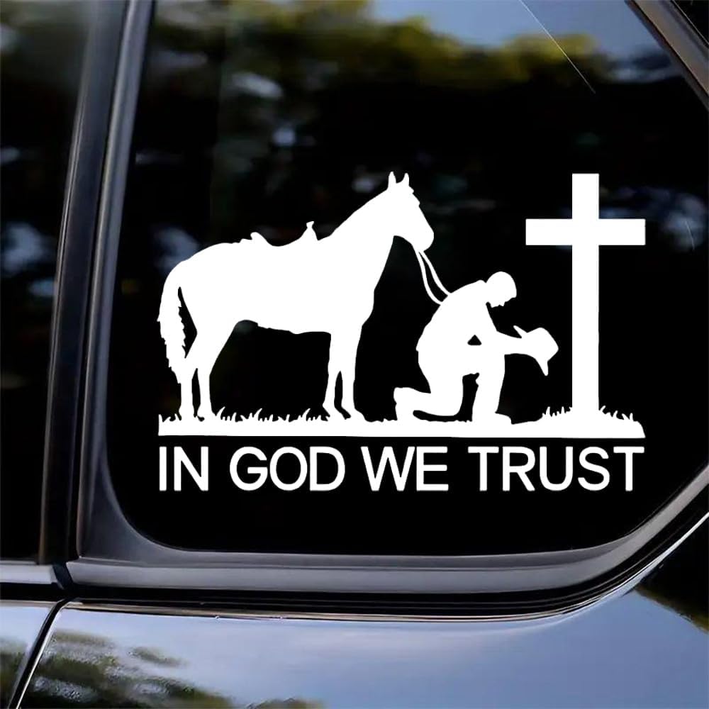2PC 5.91"x3.94" Cowboy Prayer and Cross Vinyl Decal, in GOD WE Trust Adhesive Sticker for Cars, Trucks, Motorcycles, Laptops, Windows, Glass, Walls -
