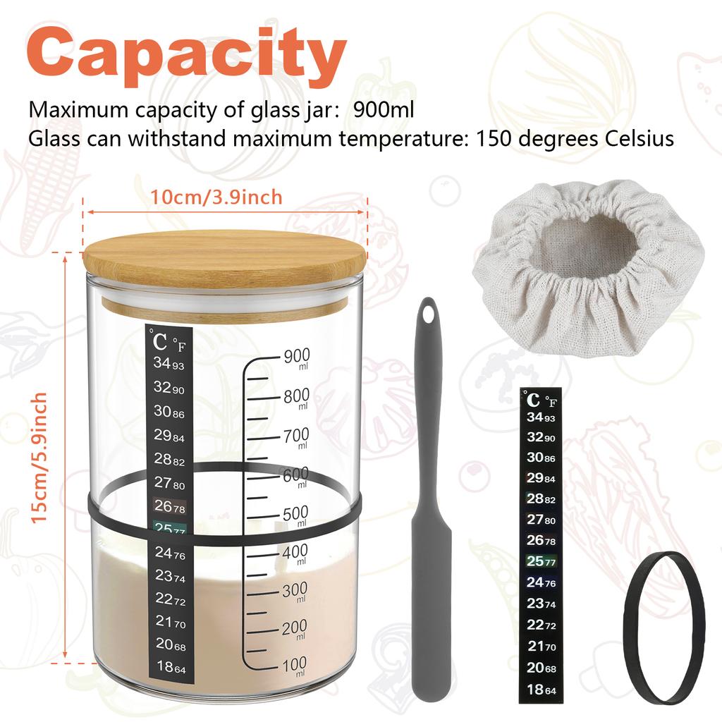 Новый стеклянный набор для закваски, емкость для ферментации 900 мл, банка для закваски с широким горлом для выпечки на кухне, хранения продуктов