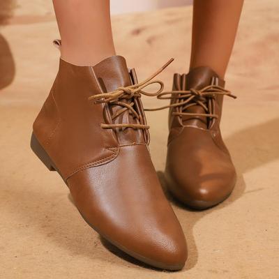 Женские ретро ботильоны на плоской подошве со шнуровкой и острым носком, из мягкой кожи, универсальные в стиле Мартин для весны 2025.