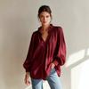 Womens Loose V-Neck Ruffled Puff Sleeve Shirt Top 2026 Fall Casual Oversized Blouse