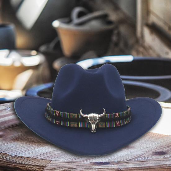 Ковбойская шляпа в стиле вестерн для мужчин и женщин с широкими полями, солнцезащитная фетровая шляпа для пляжа, шерстяная фетровая шляпа для ковбойши с регулируемым ремешком