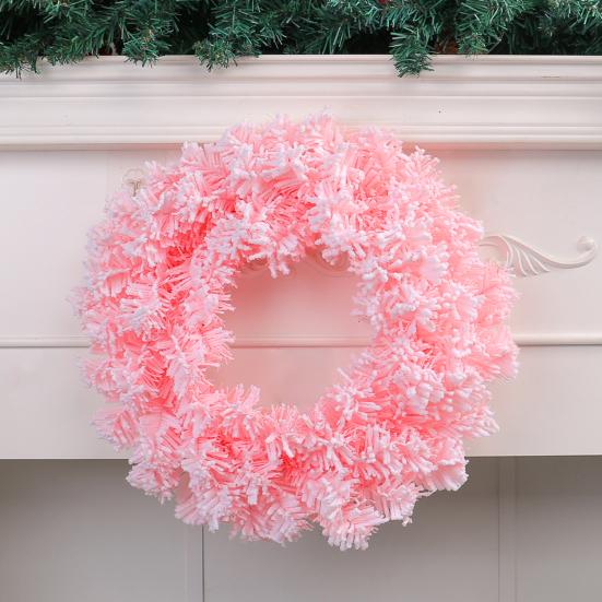 Faux Spruce Christmas Wreath Unlit Pink/White Artificial Flocked Xmas Wreath for Indoor Outdoor Winter Home Decor