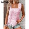 Летняя женская майка без рукавов с квадратным вырезом и кружевным жилетом