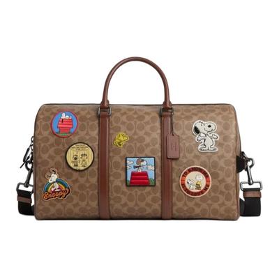 X Peanuts Signature 45 Логотип Ventura Покрытый холст и кожа Сумка-бостон Женская дорожная сумка Коричневый CBI42-QBTAM