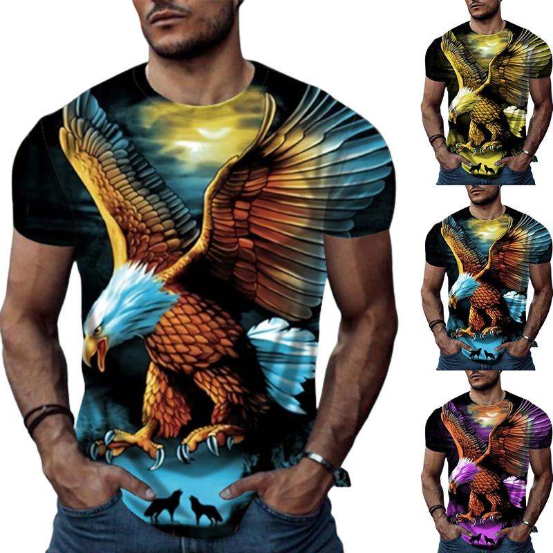 New Summer Men's Fashion T-shirt Personality Multicolored Eagle Printed Men's T-shirt Top