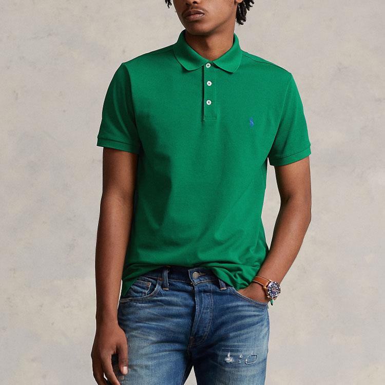 Polo Ralph Lauren SS23 Solid Logo Embroidered Slim Fit Polo Shirt Short Sleeve Men tops Green MNPOKNI1N822251-320