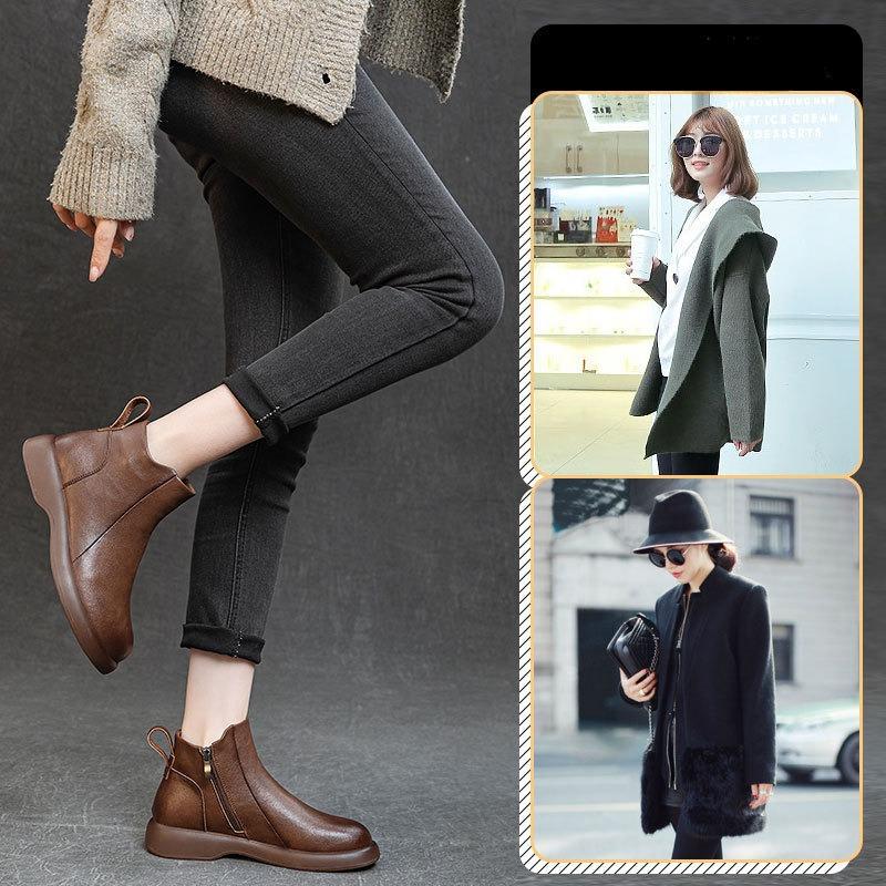 Autumn and Winter Retro Soft Leather Women's Boots 2025 New Style Versatile, Chunky, Fashionable and Simple Women's Ankle Boots