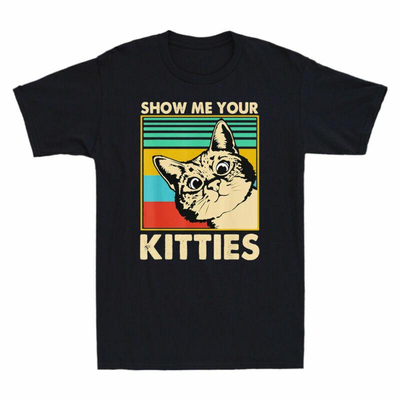 Funny Lover Cat Unisexs Black Vintage Cats Tshirt Tee Cotton Me Your Show Kitties