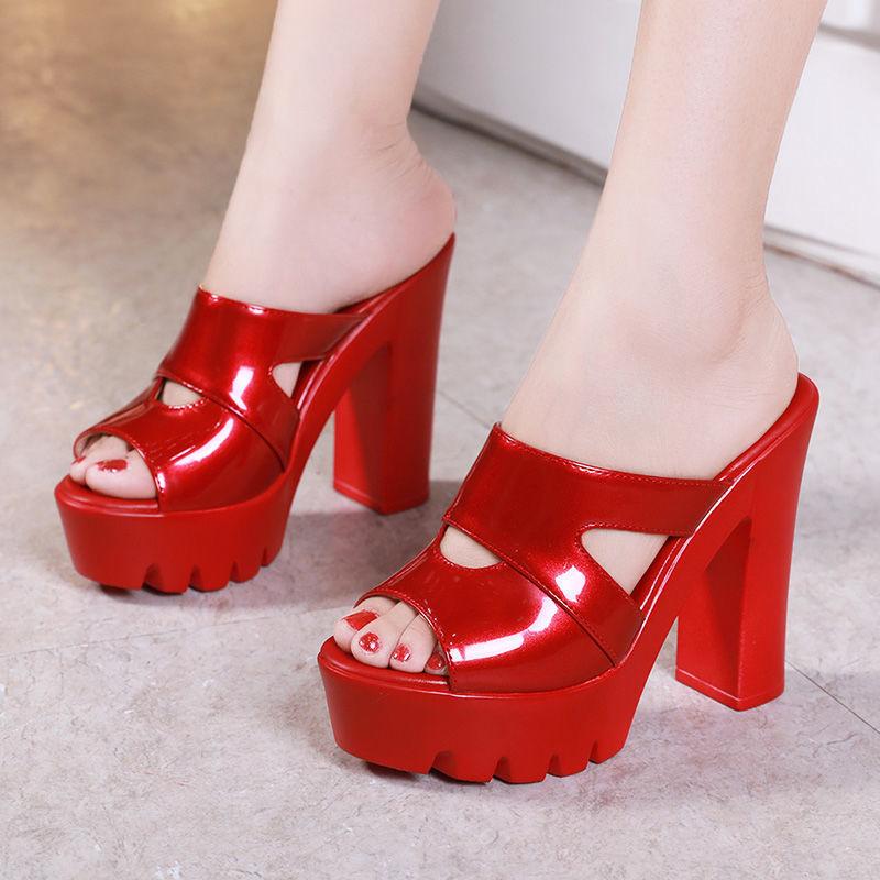 Summer Women Block Heel Shoes Solid Chunky High Heel Casual Open Toe Platform Sandals Sandalia Feminina Woman Heel 10cm