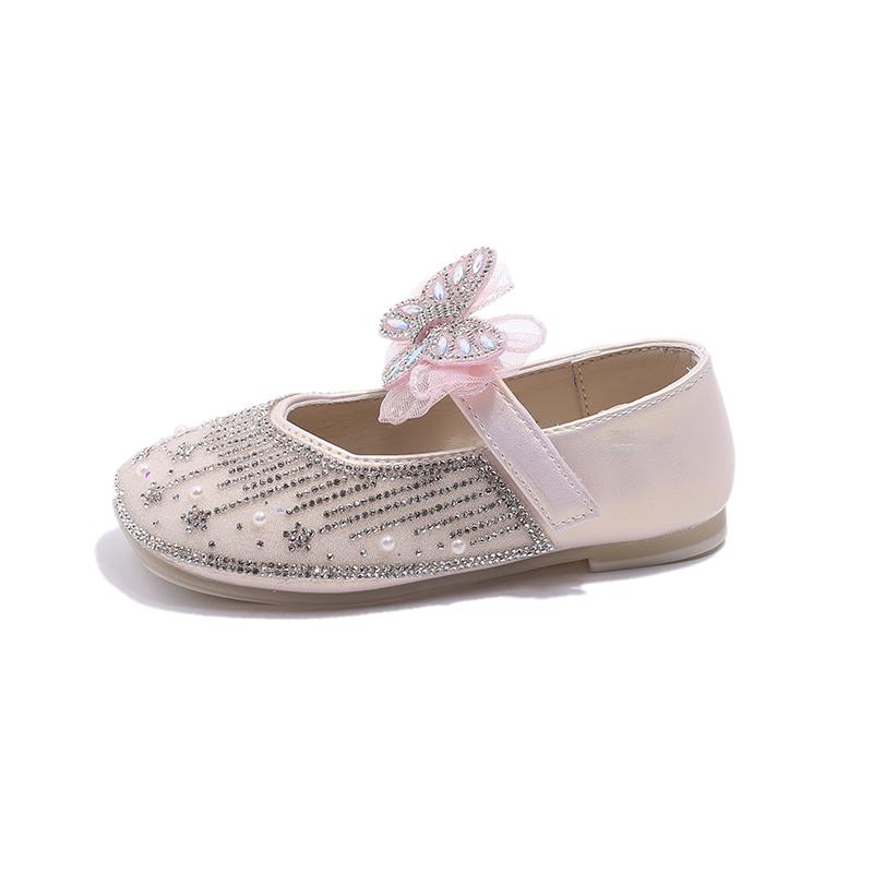 Туфли Мэри Джейн для девочек на вечеринку, свадьбу, милые детские модные туфли с бабочками 2024 года, новые стразы, элегантные туфли принцессы на плоской подошве в корейском стиле