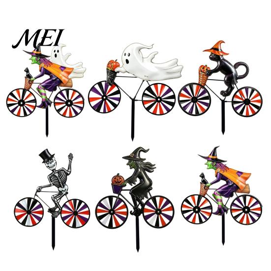 Yard Art for Garden Halloween Wizard/Ghost/Black Cat/Skeleton Bicycle Ground Stake Ornament, Metal Stakes, Patio And Balcony Ornaments Decorative