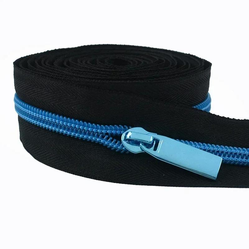 Meetee 10/20M 5# Nylon Zippers Tape + Zipper Slider Puller for Sewing Bag Shoes Garment Zips Repair Sew Crafts DIY Accessories