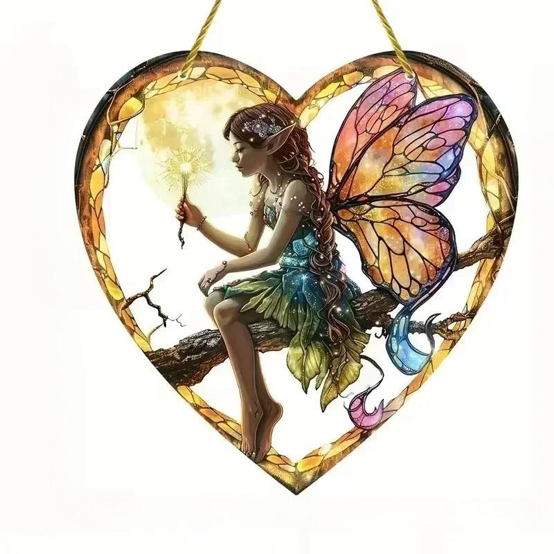 Красочная Цветочная Фея Акриловый Ловец Солнца В Стиле Витража Подвесное Украшение для Окна Сада Двора Сада Фей Винтажный Декор Дома