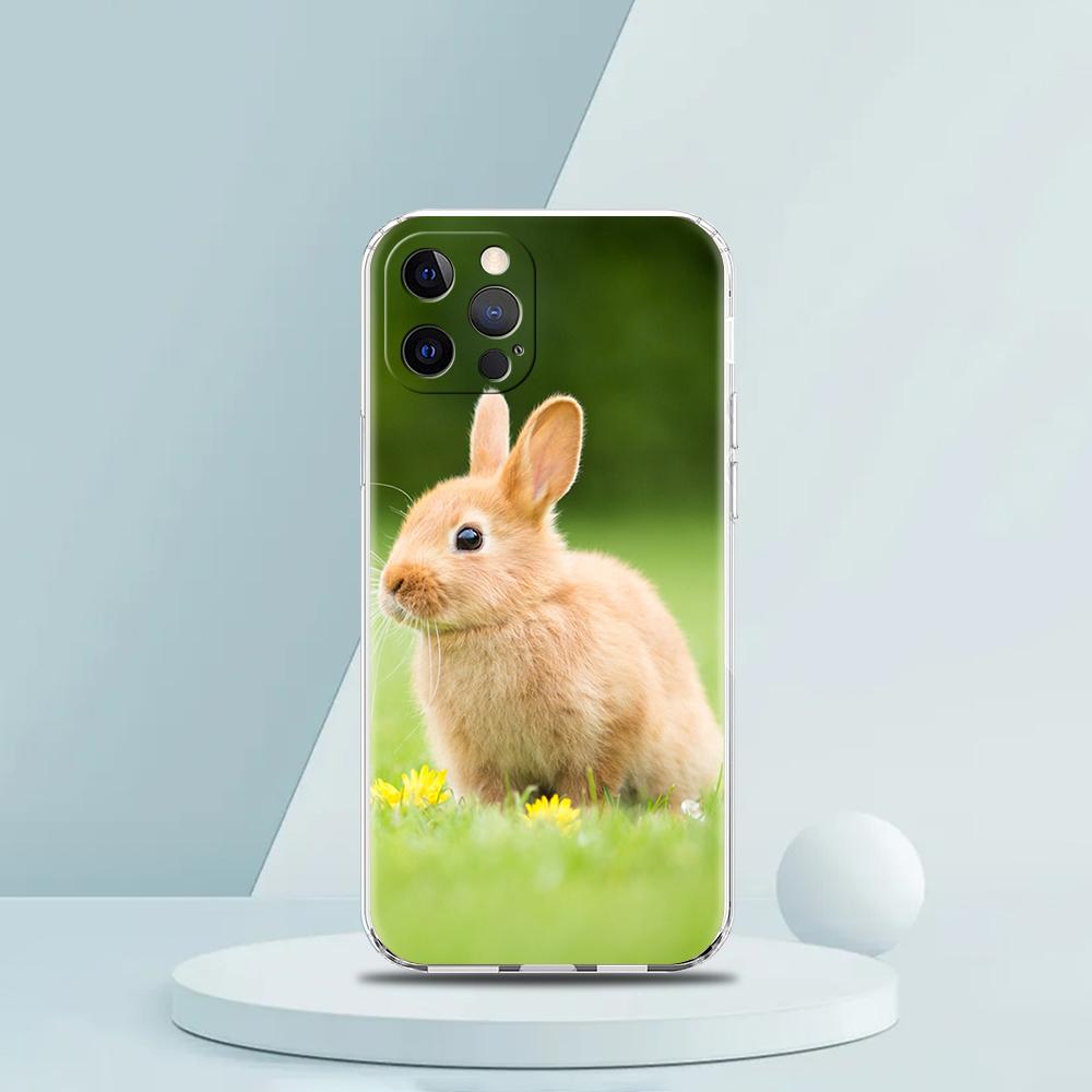 Cute White Baby Rabbits Luxury Phone Case For iPhone 16 15 14 13 12 11 Pro Max XS X XR SE 7 8 Plus soft Silicone Clear Cover