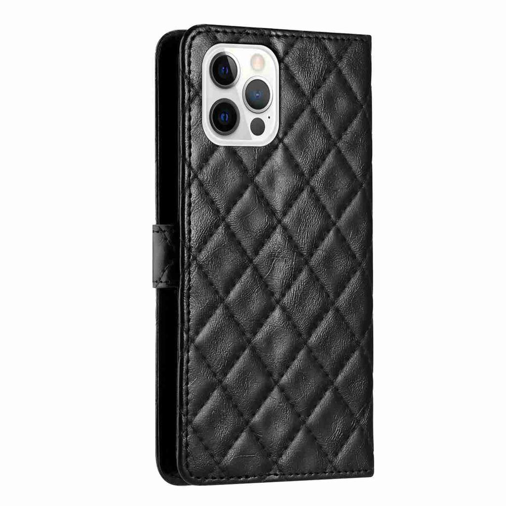 Quilted Pattern Faux Leather Wallet Case for iPhone 7 8 XS 11 12 13 14 15 16 17 Series, 360° Protection with Card Slots & Stand