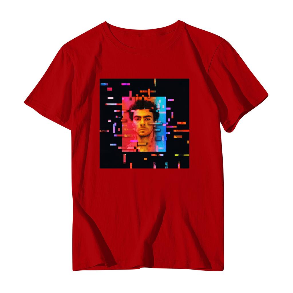 Унисекс Повседневный свободный принтованный свитер с круглым вырезом и коротким рукавом