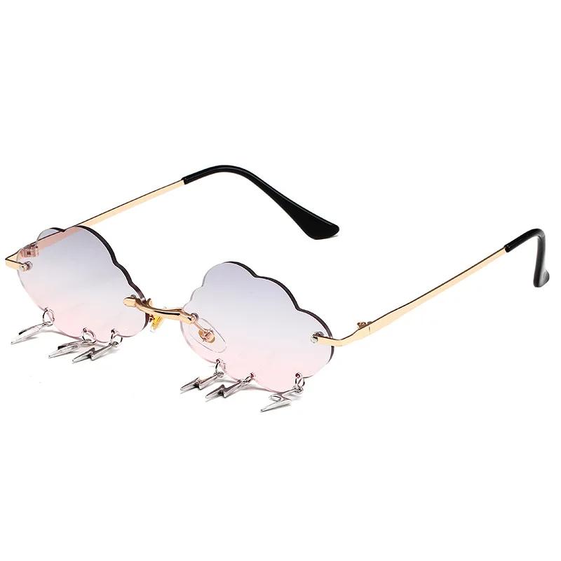 Fashion Rimless Cloud Shaped Sunglasses with Lightning Pendant Y2K Women's Luxury Sun Glasses Shades UV400 Brand Designer SG28