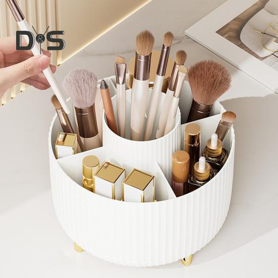 Makeup Brush Holder Large Capacity Multiple Compartments Multi-angle Rotating Countertop Cosmetic Organizer