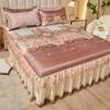 3 шт./компл., 2024, летняя кружевная юбка для кровати, шелковый коврик с принтом, корейский кружевной крутой коврик, комплект ретро, ​​одинарный и двойной, коврик для кровати с кондиционером