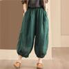Женские винтажные шаровары, высококачественные брюки с эластичной резинкой на талии, летние однотонные свободные повседневные брюки