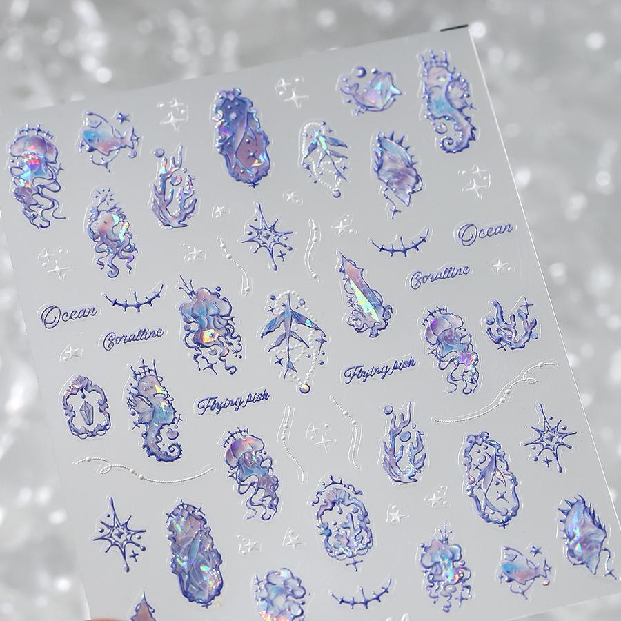Goldfish in Bag 5D Nail Art Sticker Jelly Like Translucent Goldfish with Bubble Cute Aquatic Manicure Decal DIY