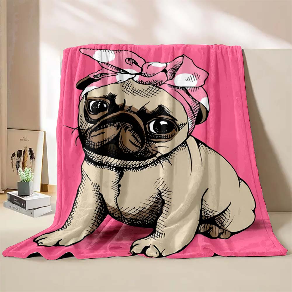 6 Sizes Cute Dog Pug Printed Blanket Warm Soft and Comfortable Home Travel Camping Blanket Sofa Bedding Cover Blanket Child Gift