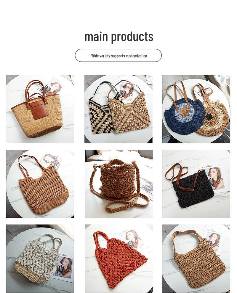 Женская круглая соломенная сумка-тоут, связанная крючком, с кожаным ремешком в качестве акцента, для повседневных путешествий и отпуска