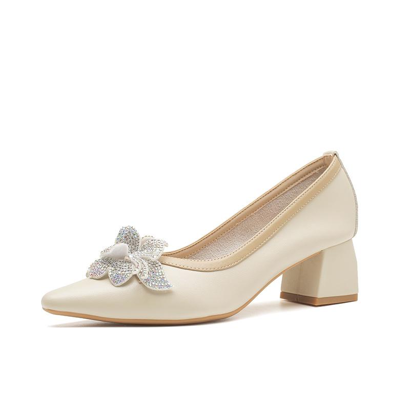 Кожаные туфли на толстом каблуке женские весенне-осенние новые универсальные юбки в стиле феи темпераментные высокие каблуки