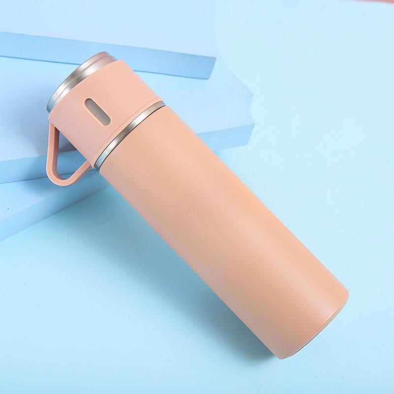 Набор кружек портативный с одной крышкой, однотонная кружка двойного назначения из нержавеющей стали, деловой вакуумный набор прямых чашек