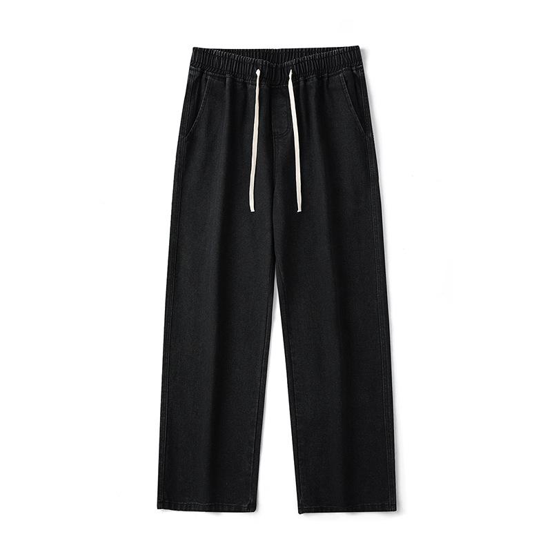 Тонкие / толстые повседневные мужские джинсы Plus Velvet 78% Cotton Drawstring Denim, мешковатые широкие брюки, прямые брюки, спортивные штаны для мужчин в стиле хип-хоп