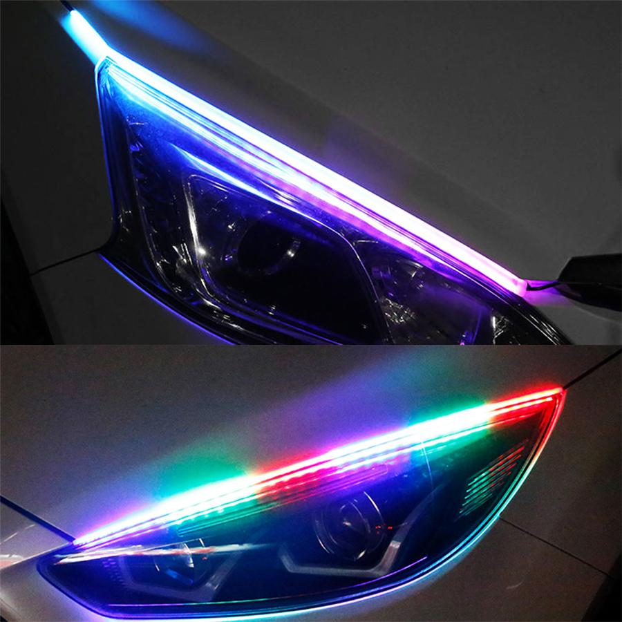 2X RGB APP 45СМ Тонкая Гибкая Светодиодная DRL Дневная Ходовая Огня для Фары