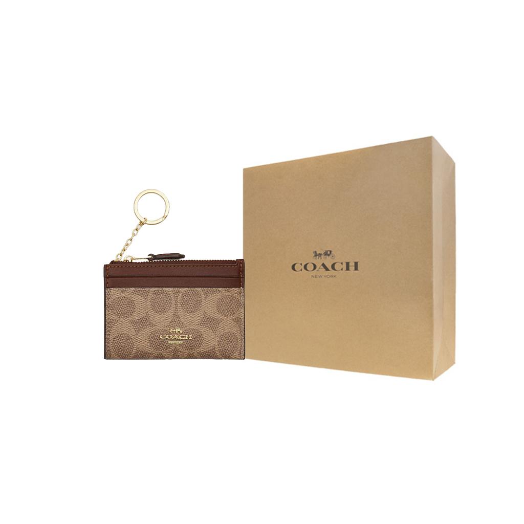 New COACH Skinny Id Case Artificial Leather Plastic Card Holder Mini Women's Brown Yellow & Brown CW870-IMXHE