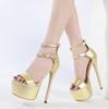 Fashion Liyke Fashion Design Double Buckle Strap Platform Sandals Women Sexy Peep Toe 16CM Super High Heels Wedding Banquet Shoes Golden